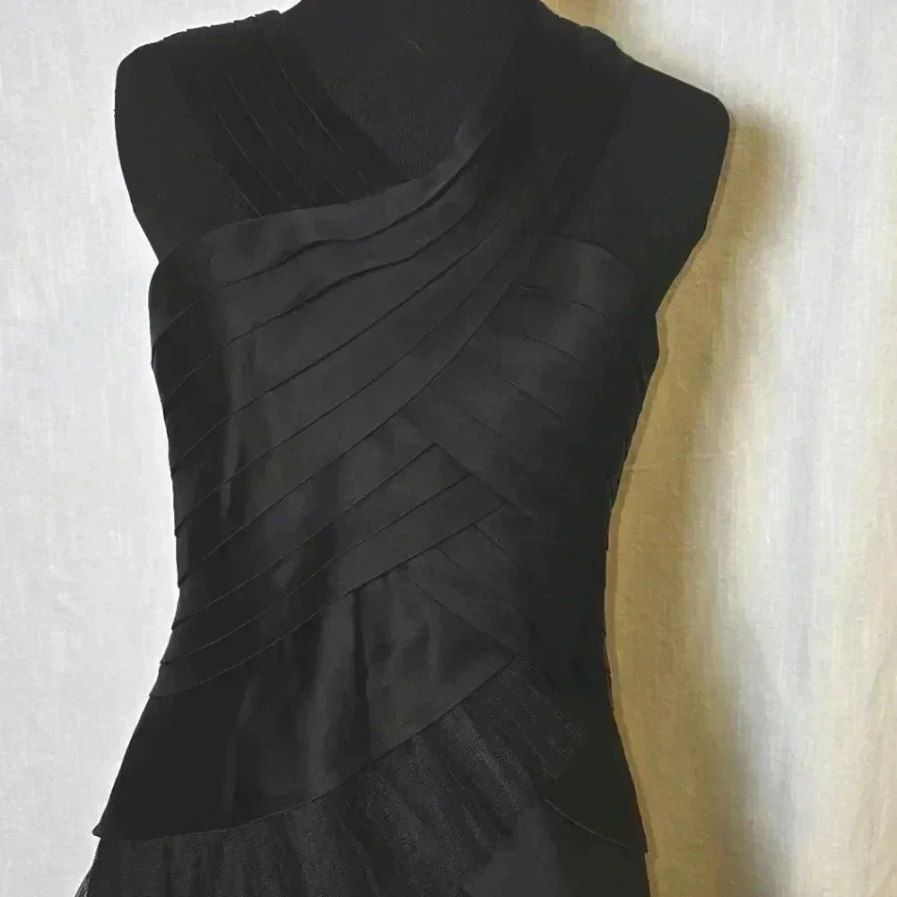BCBG Maxazria Black Multilayered Satin Tulle Formal Mini Dress Sz 8 Evening Wear - Picture 2 of 13
